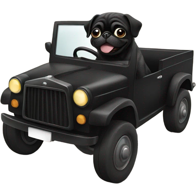 Black pug driving emoji