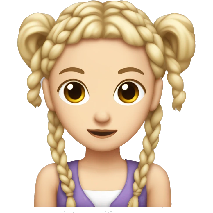 Light brain haired white girl with two braids tied together with a bow emoji