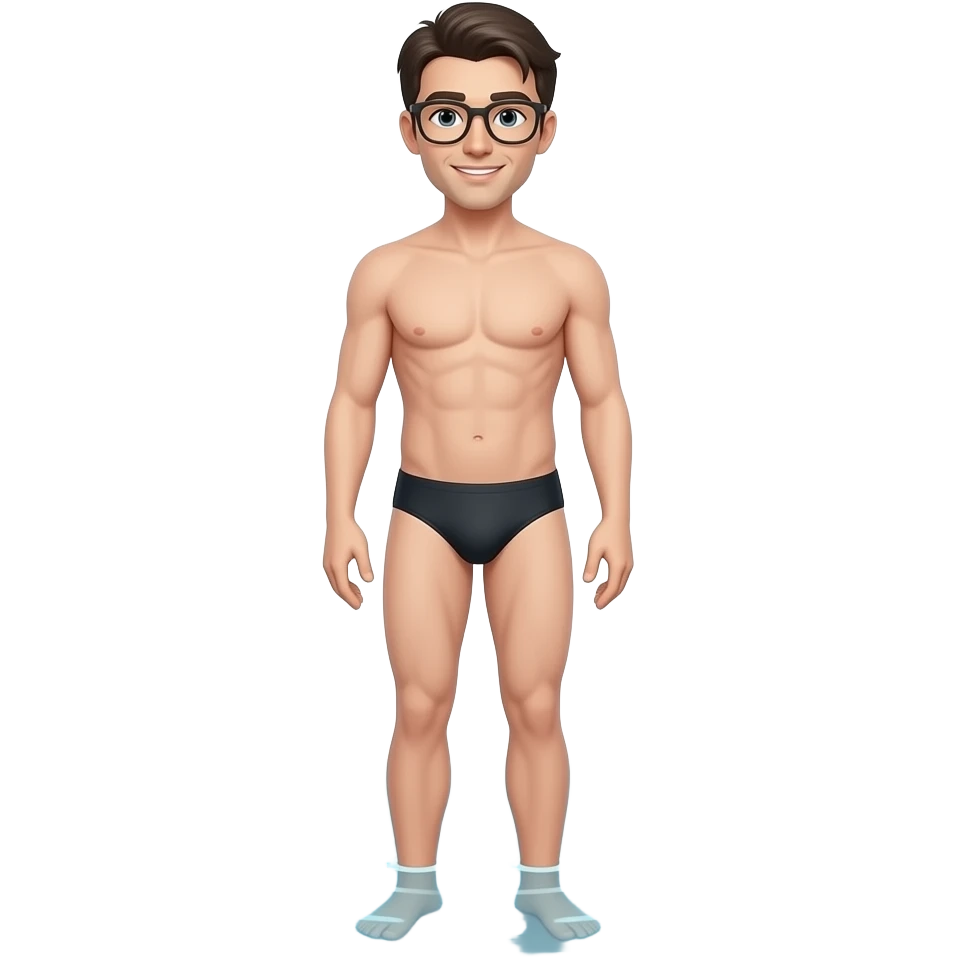 White  man skinny dipping wearing glasses emoji