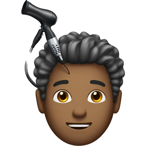 The guy styles his hair and dries it with a hair dryer. emoji