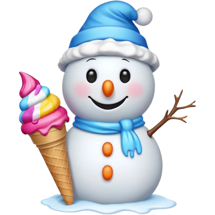 snowman wearing cap with ice cream  emoji