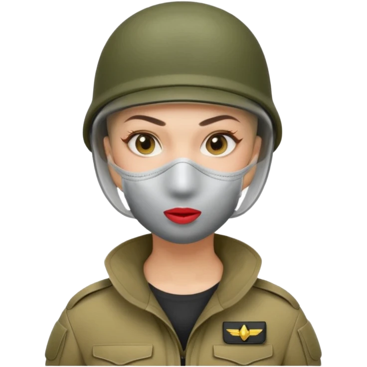 woman soldier with hair style wearing mouth mask emoji