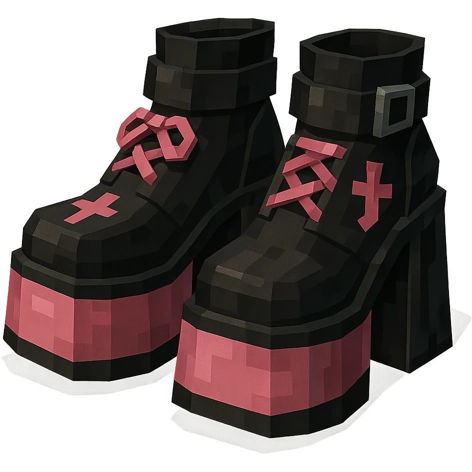 BLACKPINK-inspired gothic shoes, no hearts, faceted and dramatic, black and pink emoji