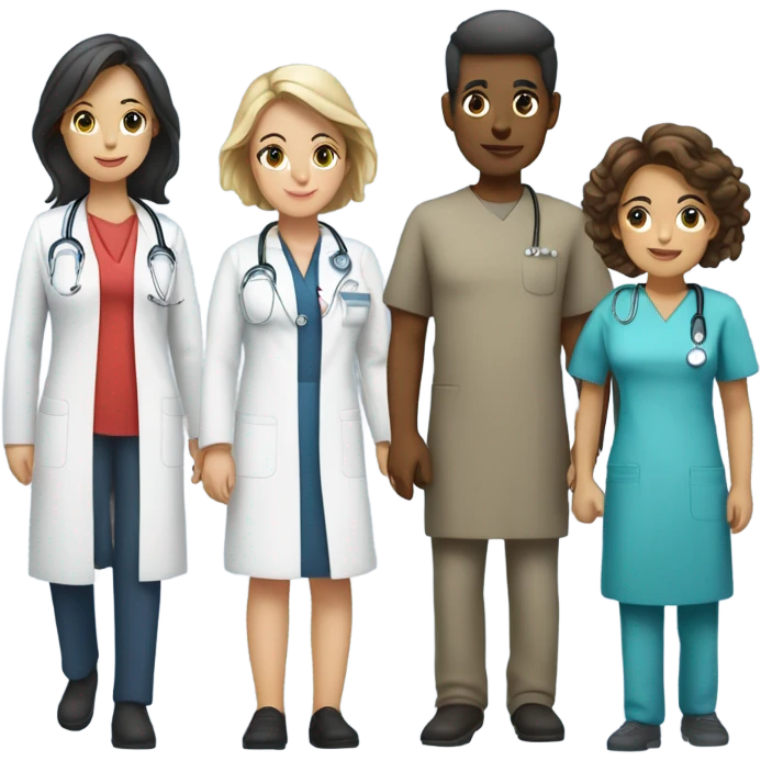 A group of five nurses all ages emoji