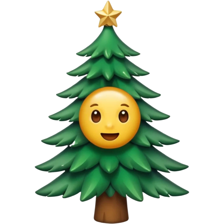 Un emoji représentant un petit sapin stylisé, sans bouche, avec deux grands yeux de biche brillants couleur cannelle. Style minimaliste, mignon et expressif, comme un sticker ou un emoji moderne. Fond parfaitement transparent, haute qualité, bien centré. emoji