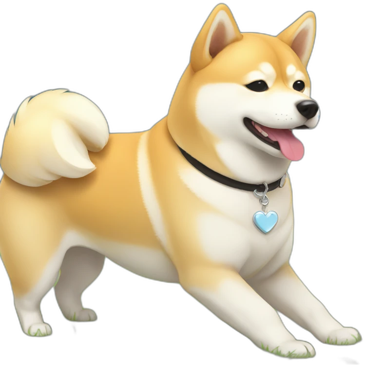 light blonde shiba inu with a silver heart shape tag on its collar emoji