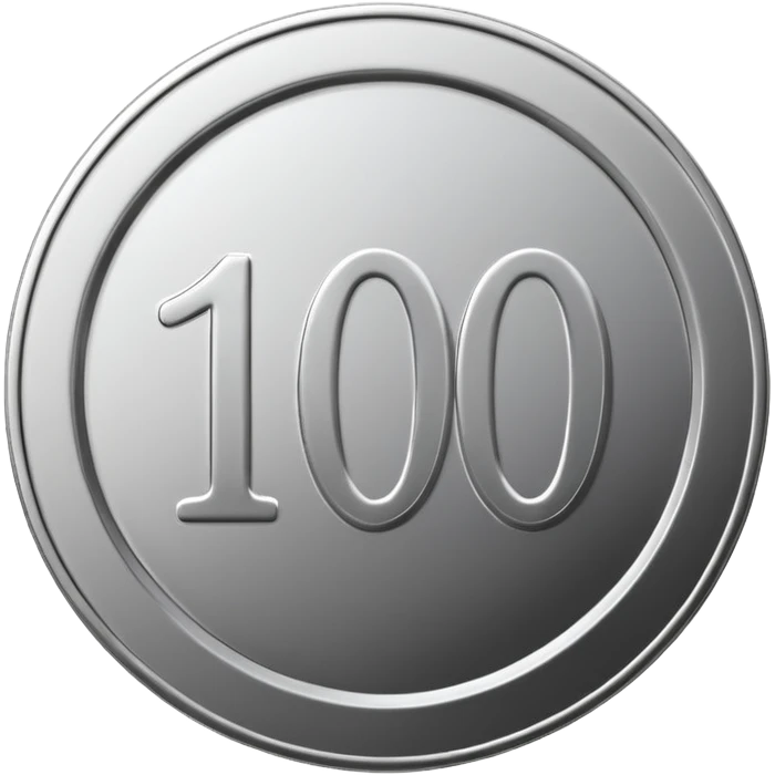 silver coin with the number 100 clearly written on it, all silver color, simple emoji style emoji