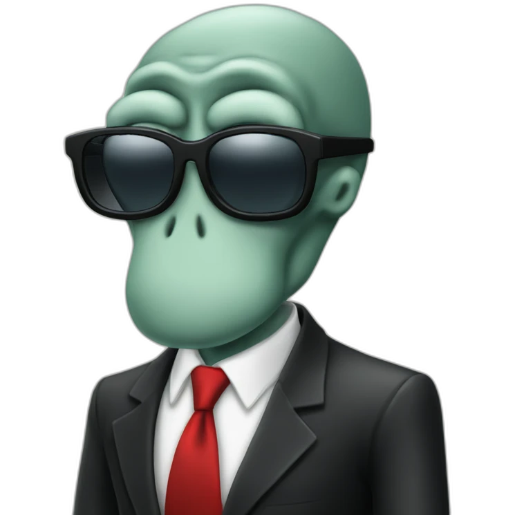 squidward with a black suit, red tie and sunglasses emoji