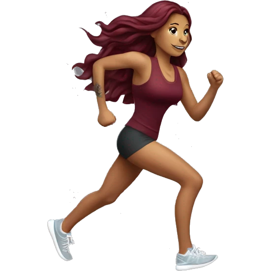 Beautiful tattooed  burgundy long haired woman jogging emoji