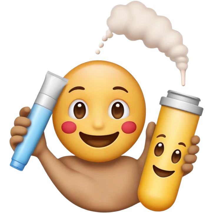 Happy emoji with powder and a tube in his hand emoji