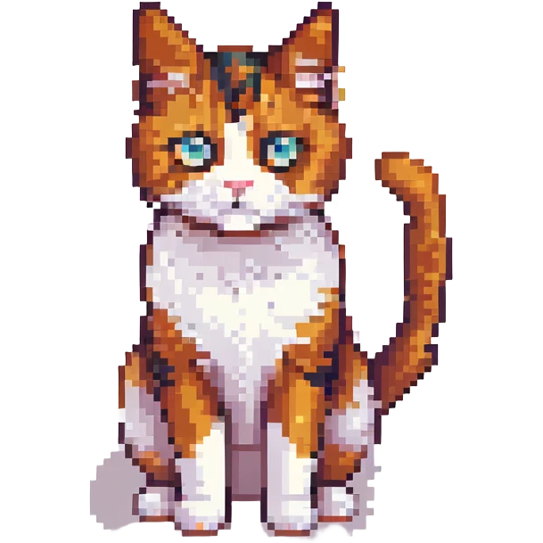 calico cat, retro and blocky pixel art style emoji