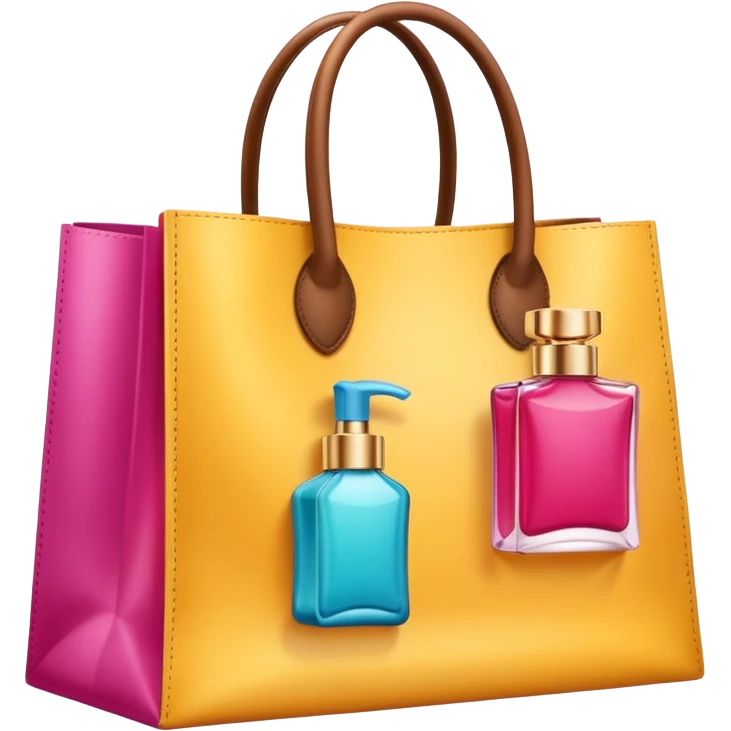 emoji of luxury brand labeled beauty products near shopping bag
 emoji