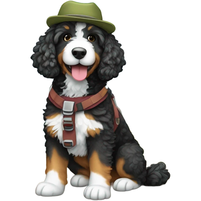 Bernedoodle dressed as hiker emoji