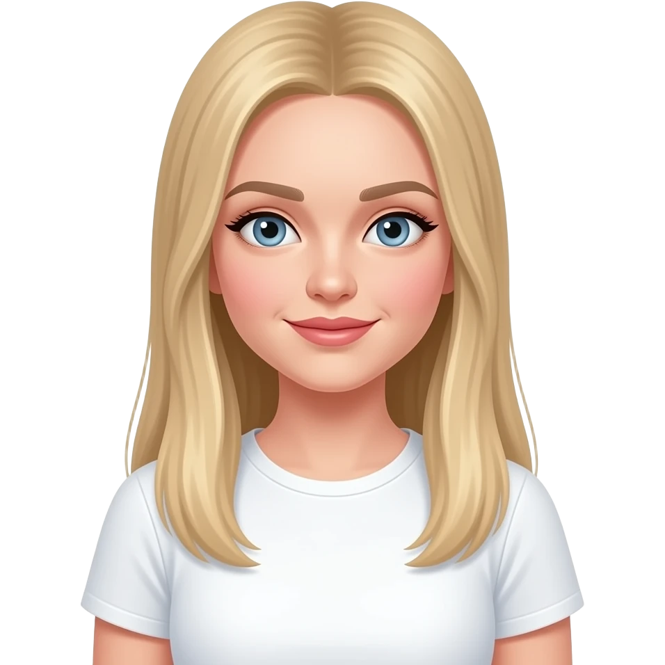 bella ragazza russa bionda capelli lisci lunghi e occhi chiari, con maglietta bianca. viso da innamorata con le guance rosse e gli occhi socchiusi emoji