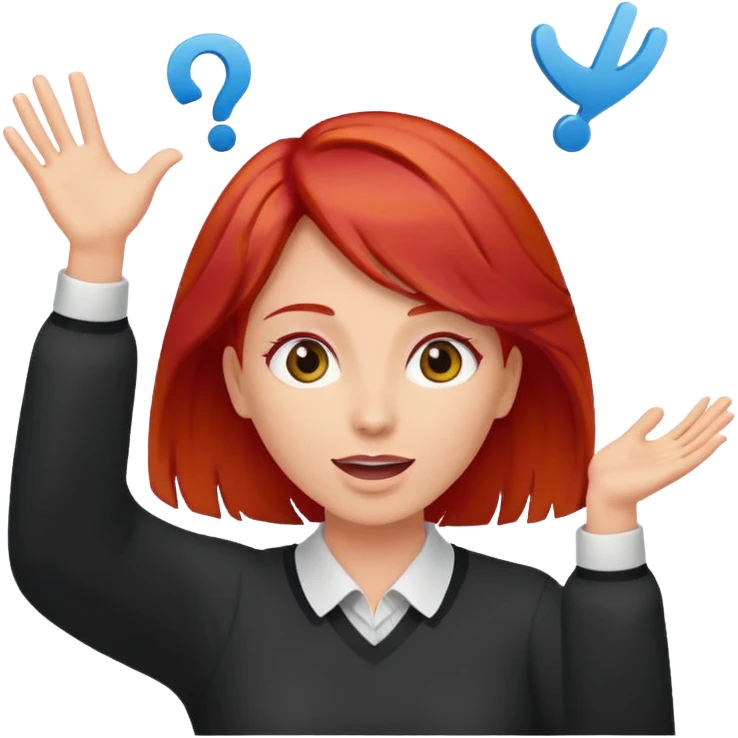 lady with red hair throwing her ands in the air saying why emoji