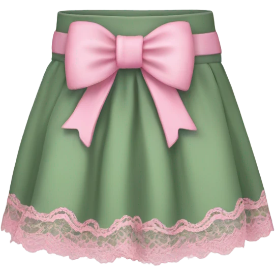 Sage green mini skirt with pink lace and bows, isolated emoji