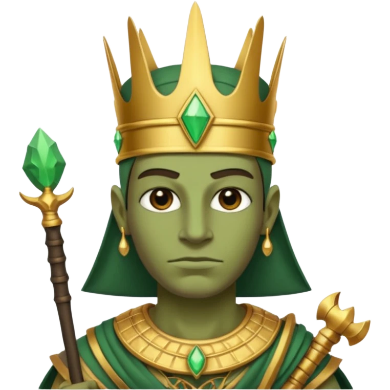 Ancient Egyptian god Osiris with green skin, Atef crown, and holding emoji