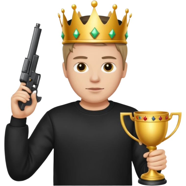 MVP + Gaming + Black sweatshirt + White guy with crown + Tournament Cup  + Gun  emoji