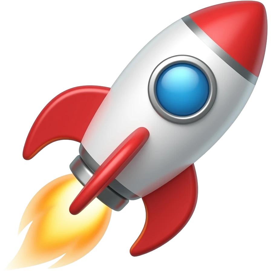 Emoji-style rocket launching upward, representing content publishing, dynamic motion feel, clean minimalist design, soft shading, bright colors, no background. emoji