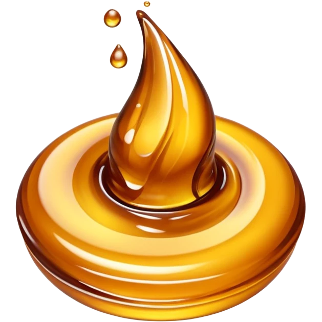 glossy swirl or drip of thick amber syrup, smooth and flowing, rich golden sheen, surface with subtle highlights, sweet and viscous look, no extras, apple emoji style, soft lighting, transparent background, emoji scale emoji