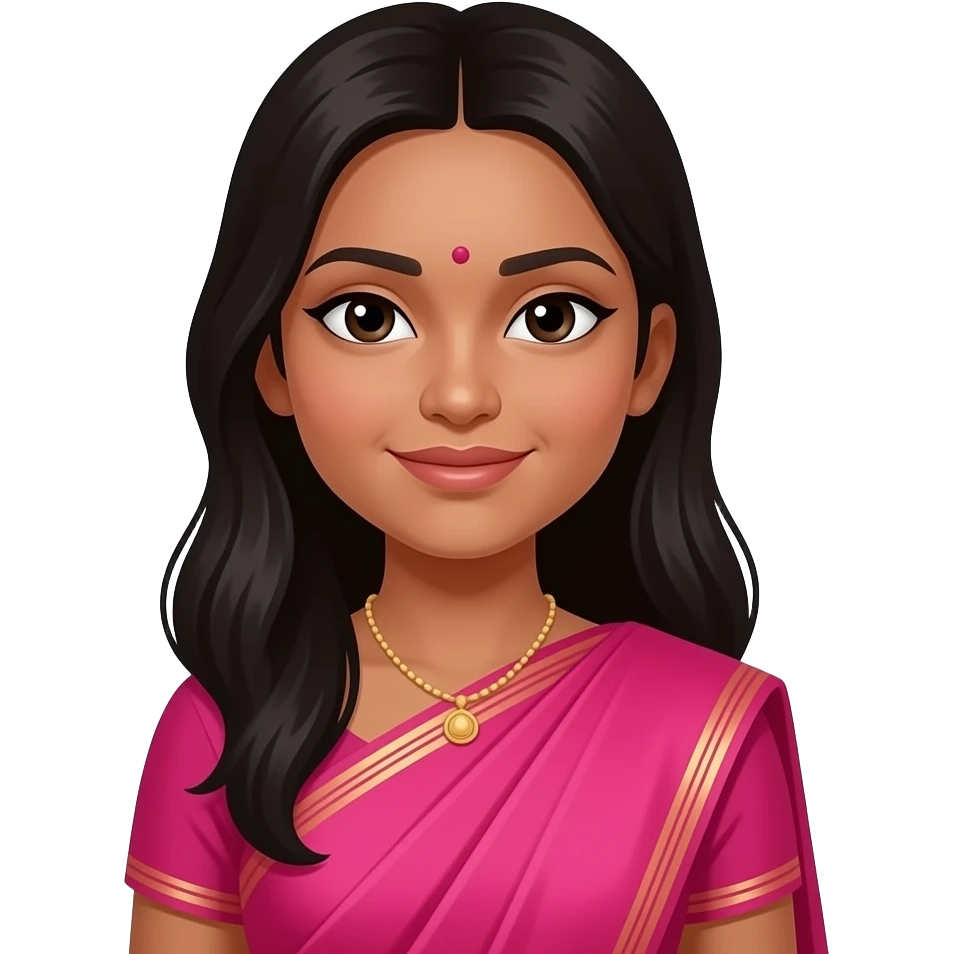 Wearing hot pink indian thing with long hair and a dot on the foreheadAn indain baddie with black skin and VERY VERY VERY SKINNY SLIM CHINESE eyes emoji