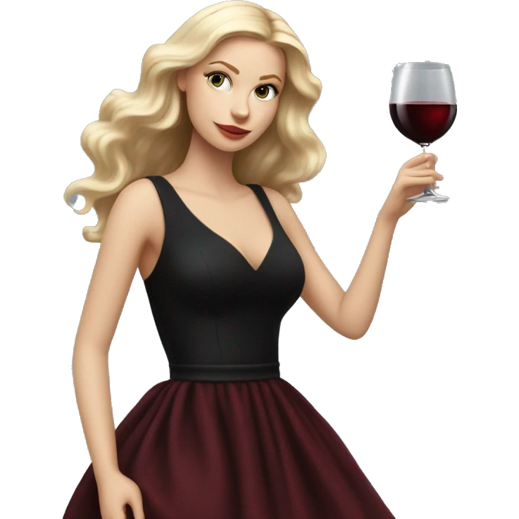 Blonde White girl in black Elegant dress with red wine, HYPER REALISTIC emoji