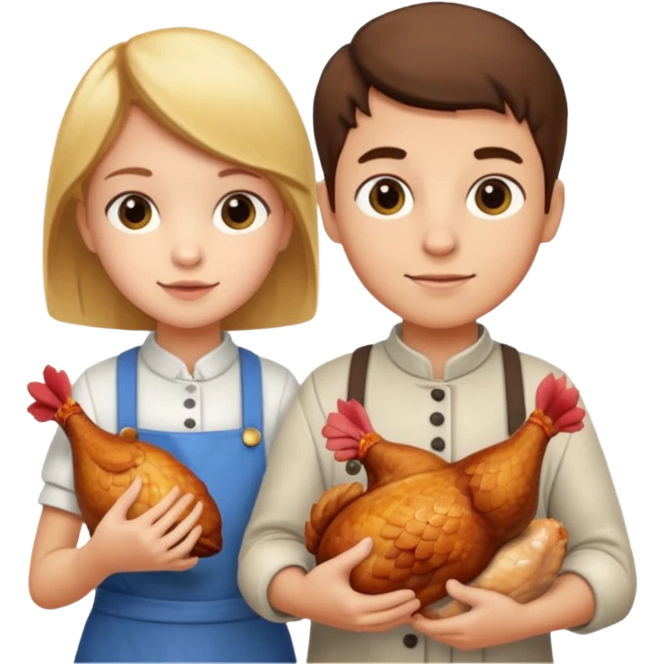 Boy and girl carrying a chicken meat emoji