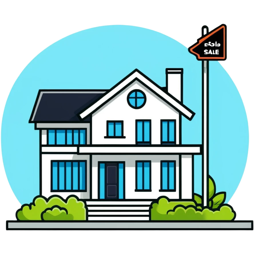 modern house with a for sale sign in front emoji