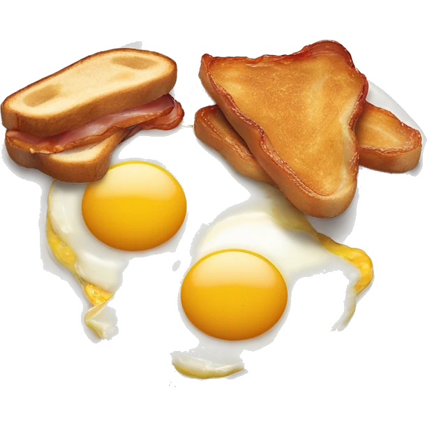 “Two fried eggs, crispy bacon, and buttered toast on a plate.” emoji