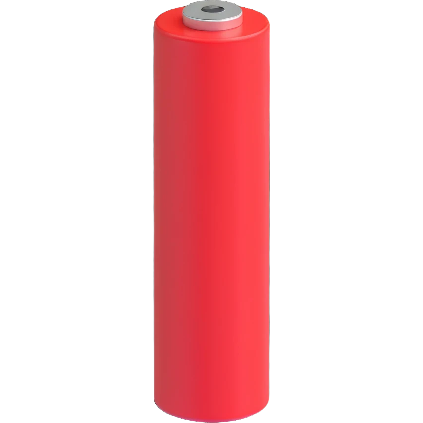 realistic 3D round battery with half red level, slightly top view, isolated on white background emoji