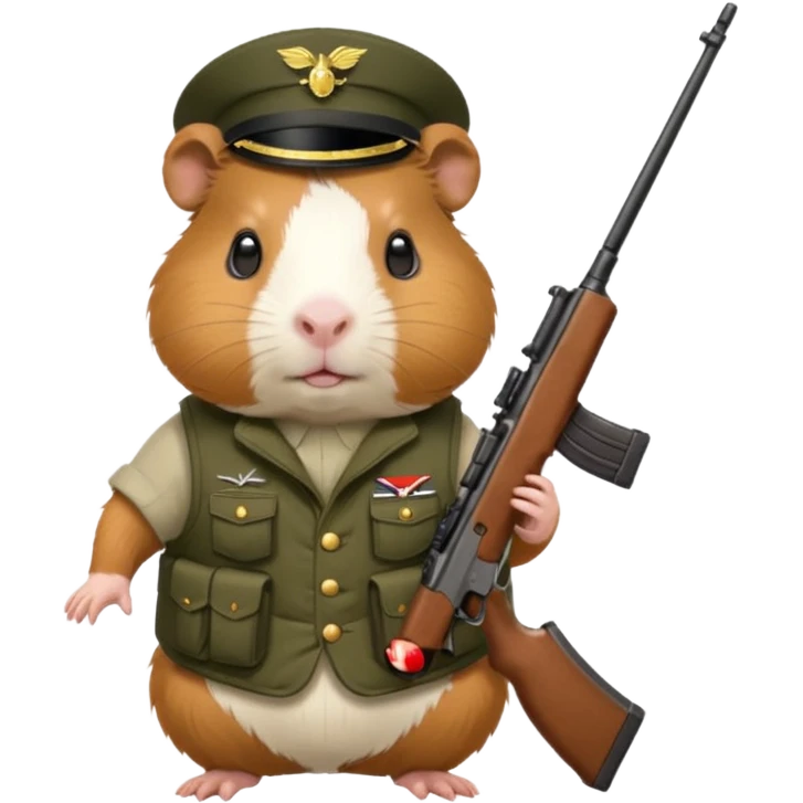 guinea pig dressed in military vest, holding a rifle, no hat emoji