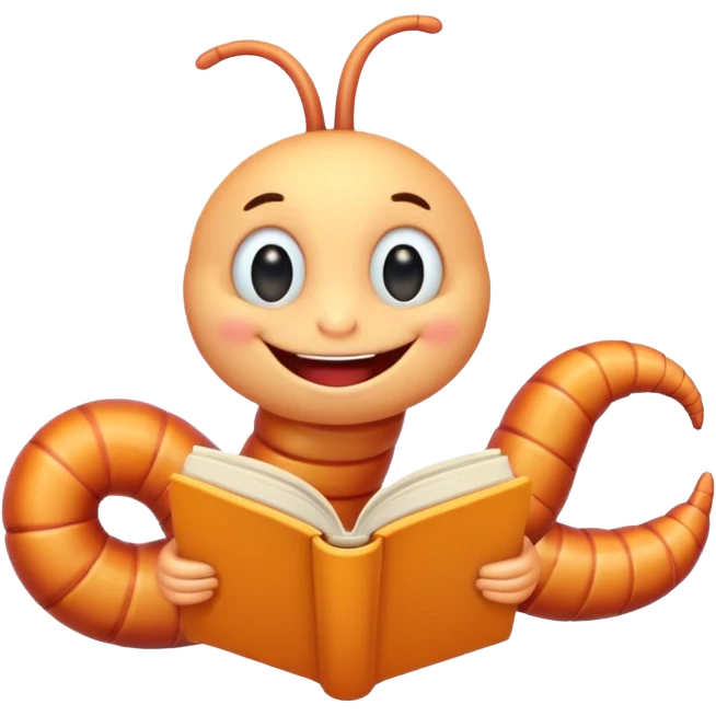 cute worm character reading book emoji