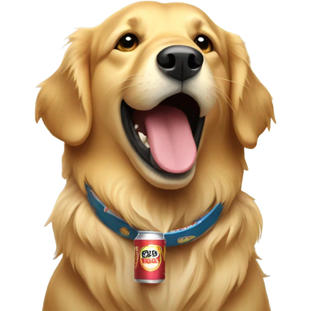 Golden retriever with a beer emoji