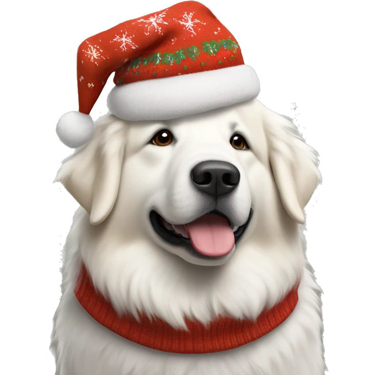 A Great Pyrenees wearing a Christmas sweater emoji