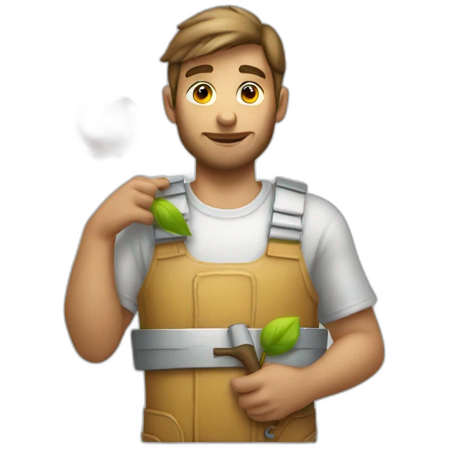 White apple picker with a collecting tank on his chest emoji