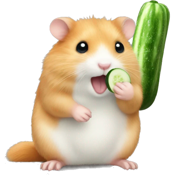 A fluffy red hamster eats a cucumber emoji