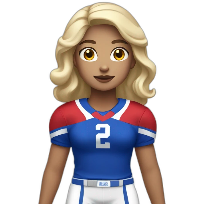 Girl with blond black hair and white skin wearing crimson and ultramarine football uniforms emoji