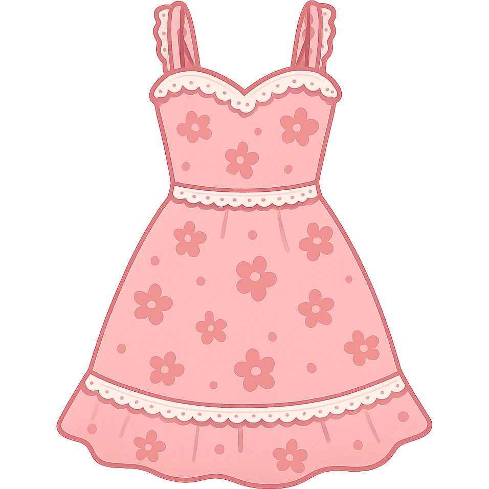 frilly lacey floral pink summer sundress, flat vector emoji