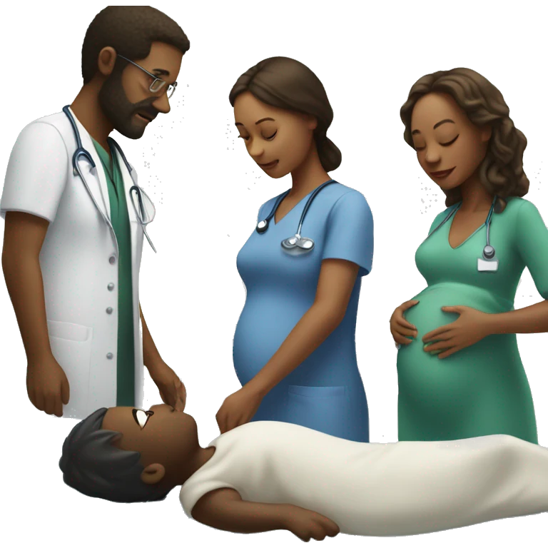 a woman gives birth and doctors stand nearby emoji