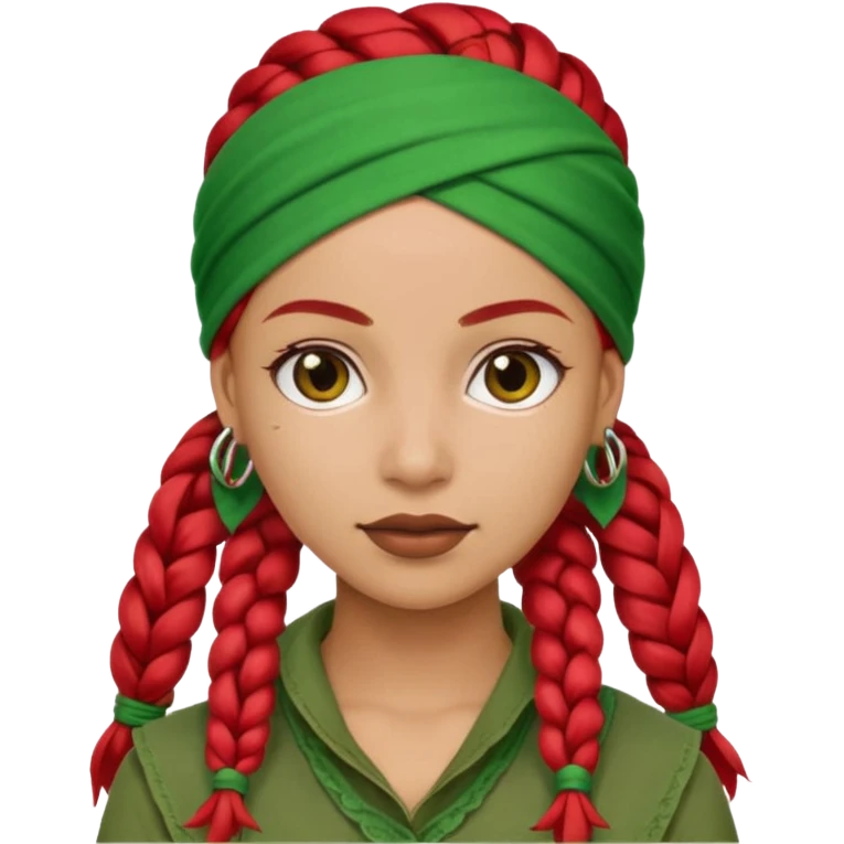 woman with red braids and a green bandana emoji