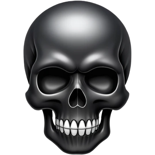 smooth glossy black skull with street style graffiti and cool brand logos, top view emoji