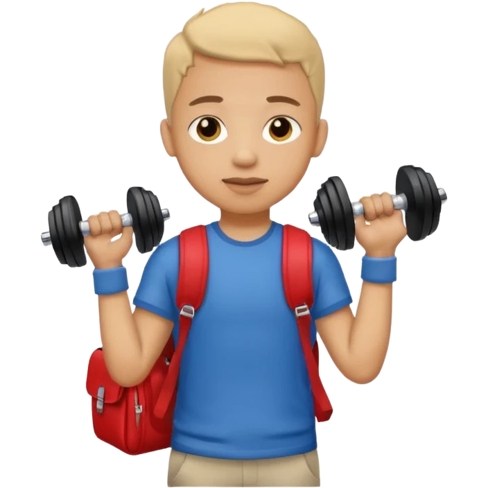 light skin student with school bag on back and dumbell in hand emoji