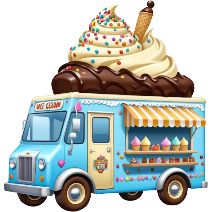 Ken’s 4wd 1924 racing ice cream with chocolate, nuts and sprinkles dream house food truck  emoji
