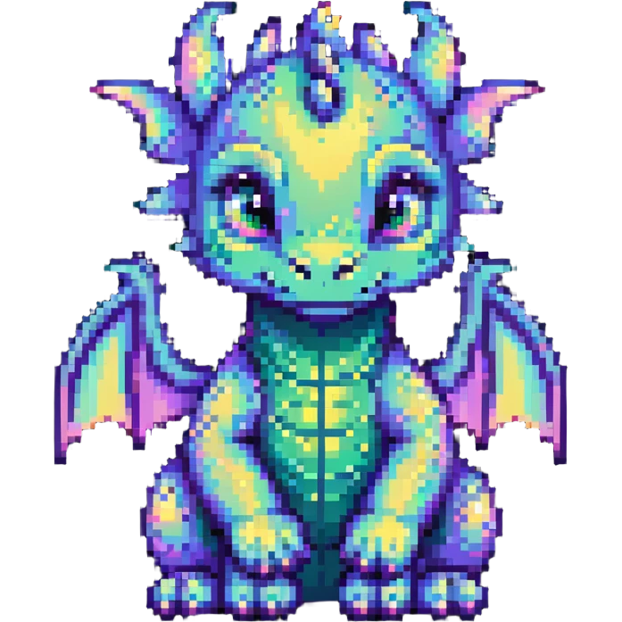 baby dragon sitting, pastel iridescent colors emoji