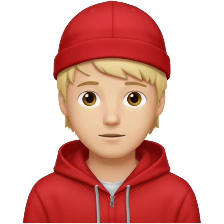 blonde guy with cap and red hoodie emoji