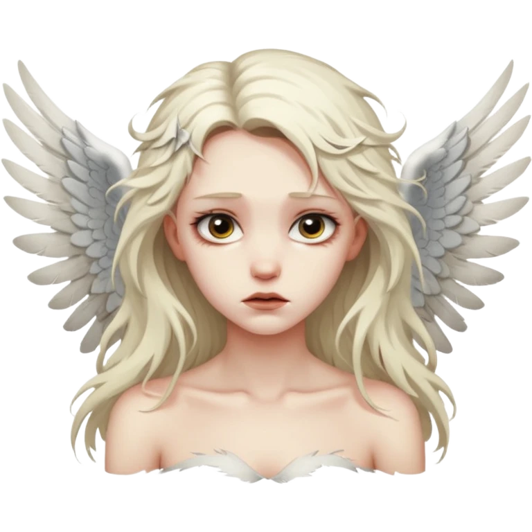 Female angel with torn wings, exposed collarbones, sorrow and lust intertwined emoji