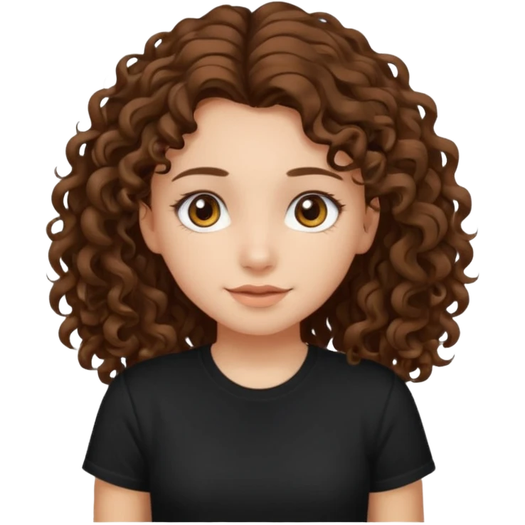Brown eyes, long curly brown hair black t-shirt girl emoji