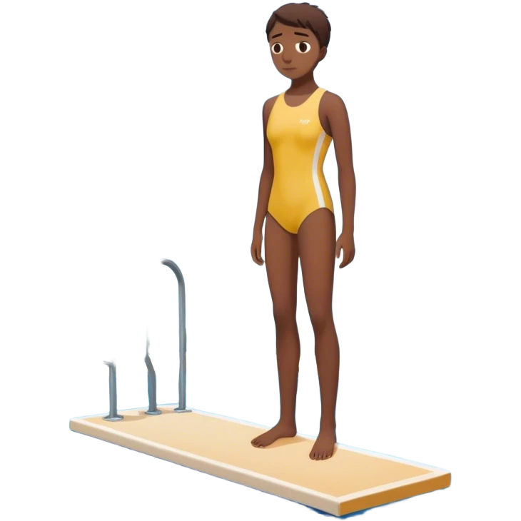 A person standing at the edge of a diving board, looking nervous. Below them is a pool of water labeled “Confidence.” Instead of hesitating, they count 5-4-3-2-1 and jump in, representing taking action despite fear.  emoji
