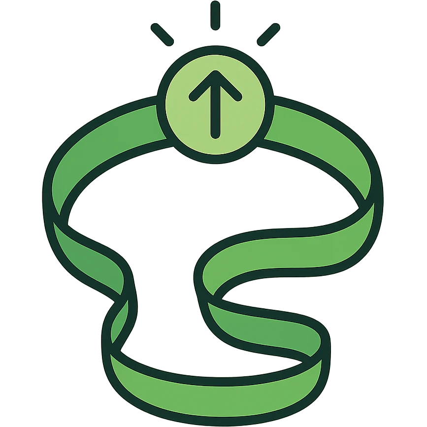 stylized green power ring called Elasticity, with a flexible, bending band, glowing softly, icon style emoji