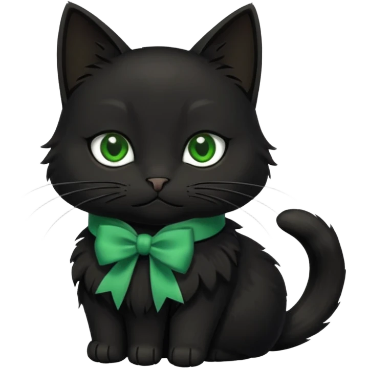 A black cat with sly green eyes and a white bow around its neck emoji